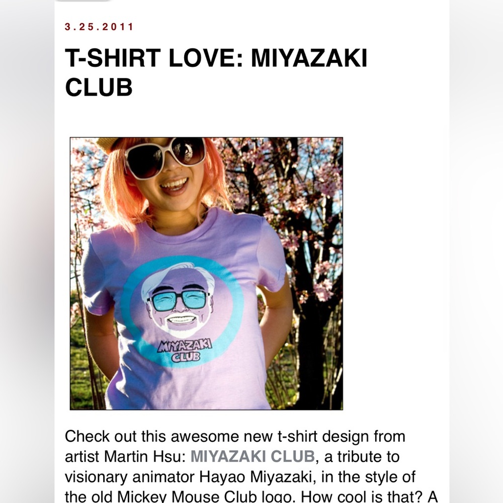 2011 Miyazaki Club t-shirt by illustrator Martin  Hsu size S